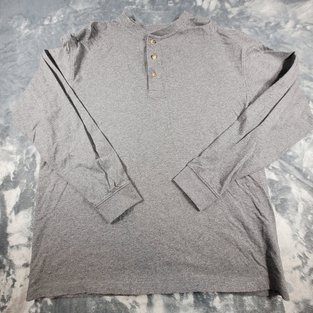 L.L. Bean Mens Large Gray Long‎ Sleeve Henley Shirt 100% Cotton Traditional